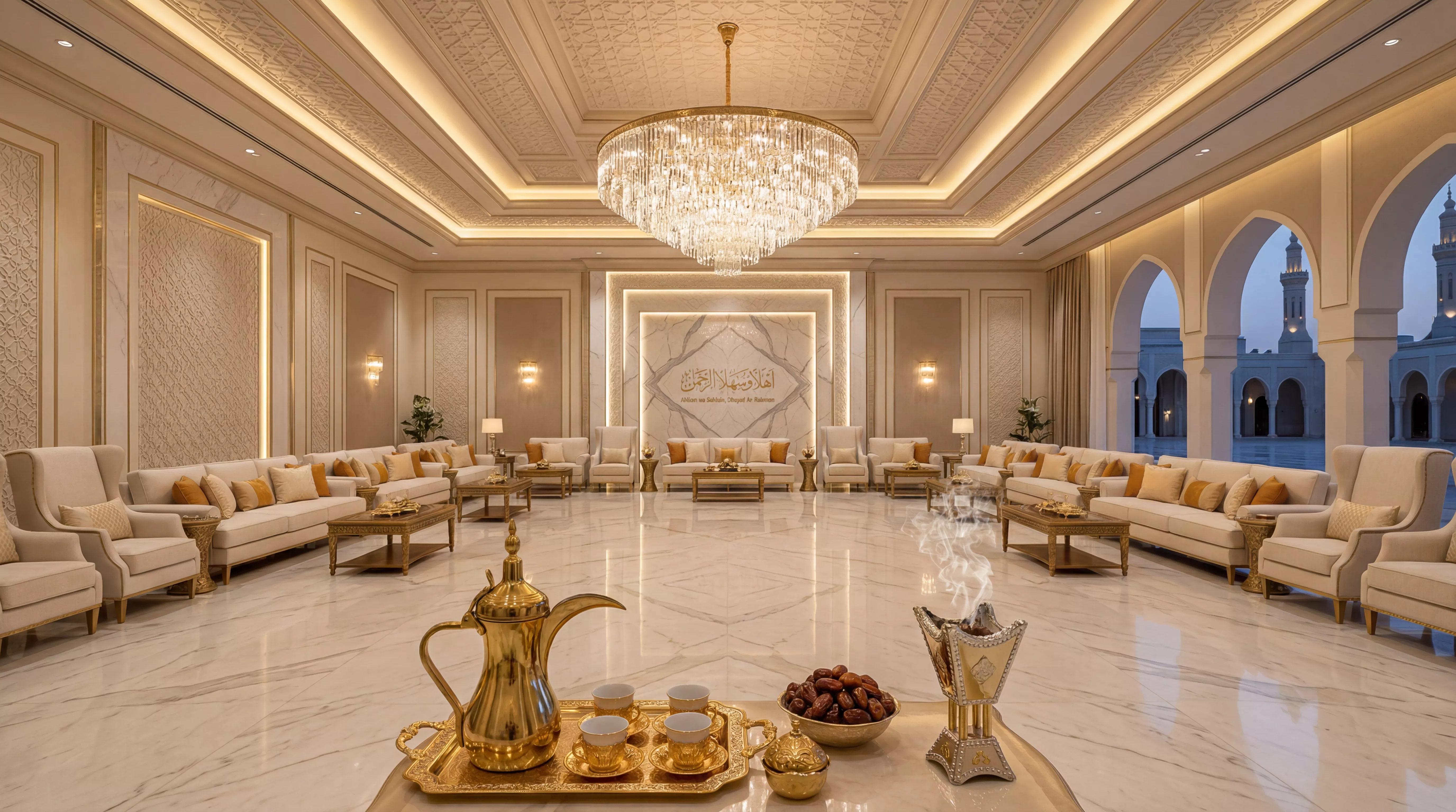 تصاميم مجالس "VIP" لاستقبال الحجاج دمج الرخام والذهب في القصور العصرية دليل متكامل من SMD Decoration | 2025